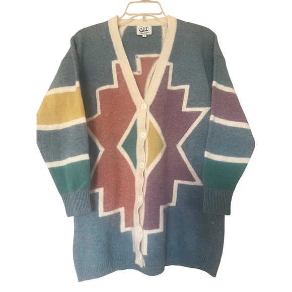 Oui Designer Collection Aztec Cardigan Sweater Colorful Lambswool Angora size‎ M - Picture 1 of 7